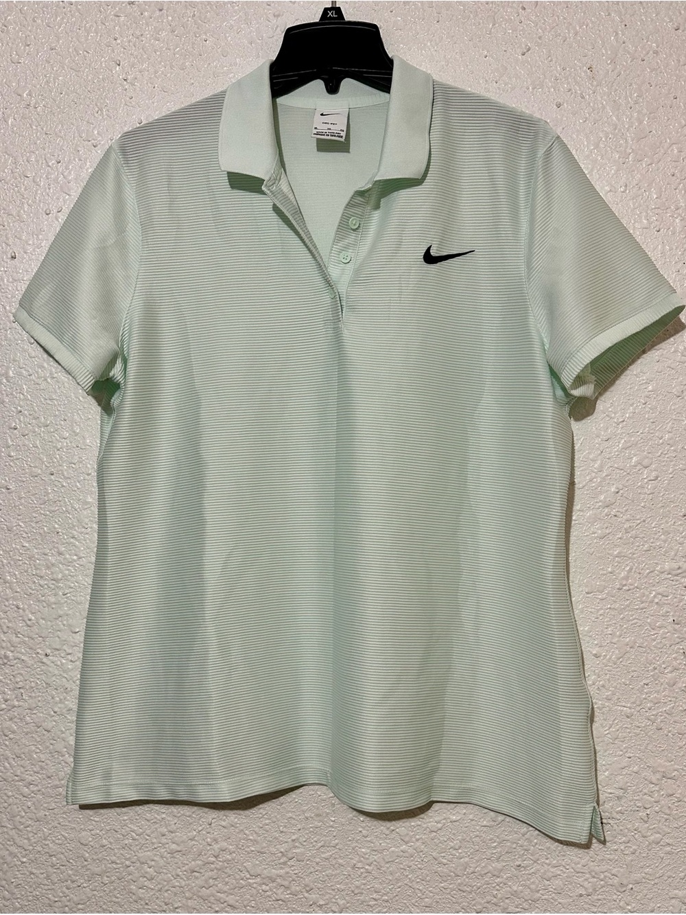 Nike Women's Mint Green Striped Polo with Black Swoosh